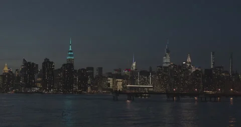 New York City Skyline in the evening with Empire State Building in 4K Stock Footage