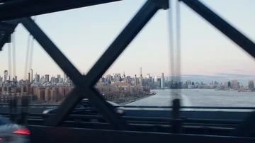 New York City Skyline from Manhattan Bridge Stock Footage