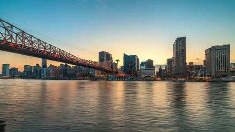 New York City skyline time lapse on the East River with Queensboro Bridge. Stock Footage 196271853