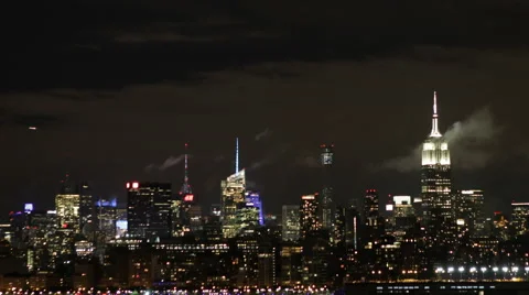 New York City skyline timelapse at Night with slow pan Stock Footage