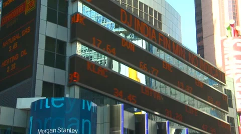 New York City Stock ticker sign, Times Square, angle tilted Stock Footage
