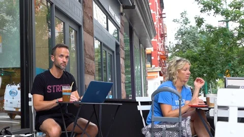 New York City Street Cafe Busy People Working Stock Footage 118620153