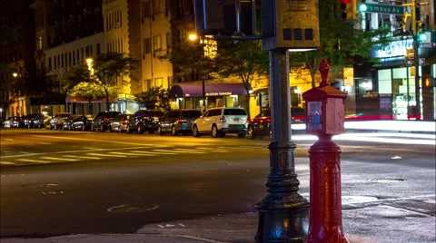 New York City Street Corner at Night Time Lapse Stock Footage