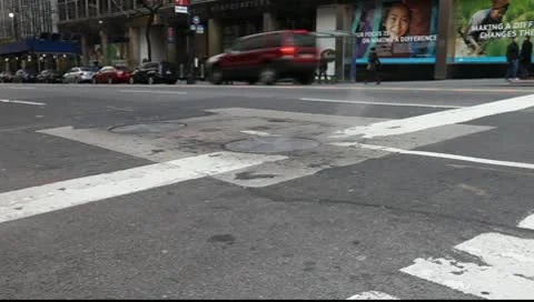 New York City Street with Steam and Traffic Stock Footage