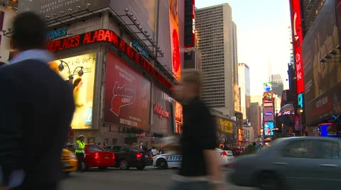 New York City, Times Square evening, sun setting, lots of traffic Stock Footage