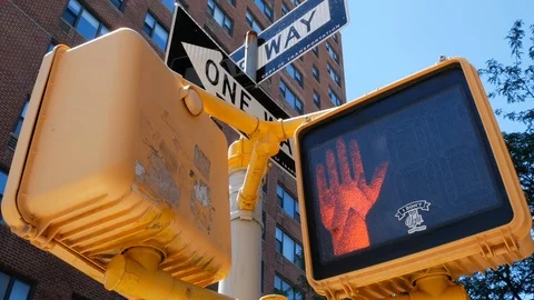 New York City Traffic Sign Pedestrian Crossing Street Stock Footage