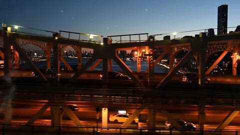 New York City tramway view hovering beside traffic on the Queensboro Stock Footage 103247129