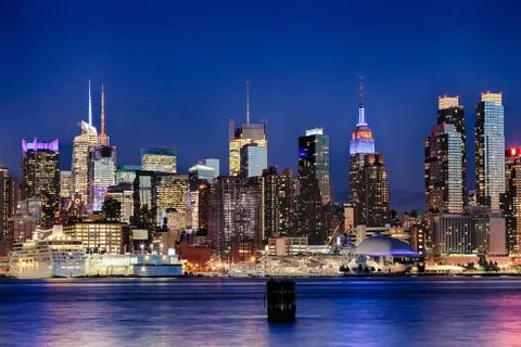 The new york city uptown skyline in the night Stock Photos