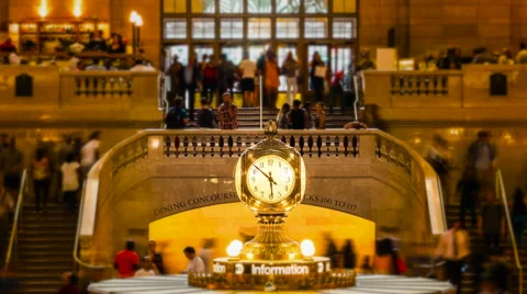 New York City, USA, Zoom In Time Lapse of Famous Grand Central Station Clock Stock Footage