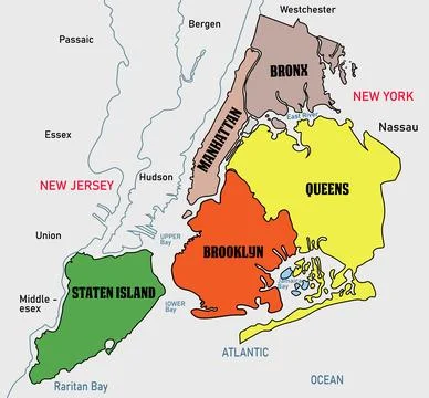 New York city vector map Borough Stock-Illustration
