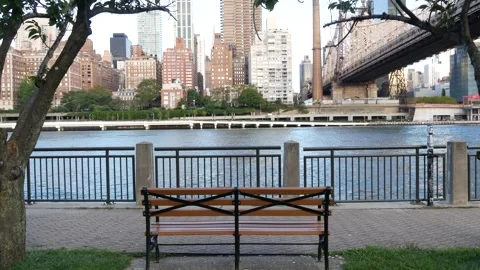 New York City waterfront skyline, Manhattan Midtown riverfront skyscrapers Stock Footage 310954953
