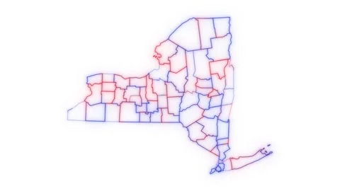 New York county map red blue election outline white background seamless loop Stock Footage 343867930