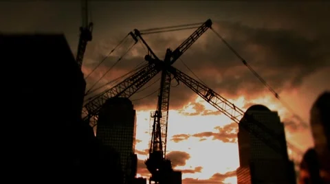 New York-Cranes Sunset Stock Footage 1047043