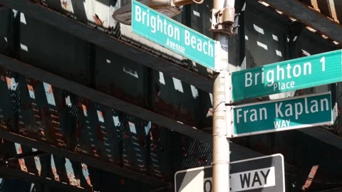 New York elevated subway, metro bridge, metro track above street. Coney Island Stock Footage 332187154