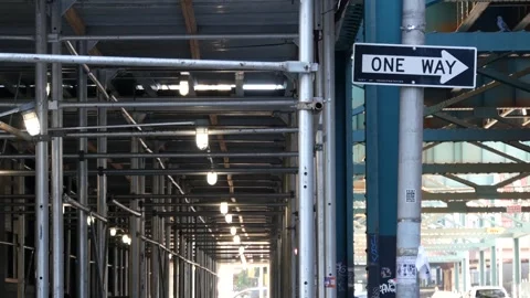 New York elevated subway, metropolitan bridge, metro track above street. Railway Stock Footage 283247346