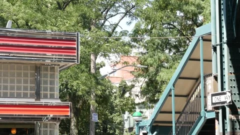 New York elevated subway, metropolitan bridge, metro track above street. Railway Stock Footage 283247997