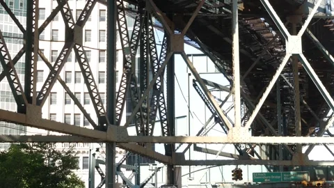 New York elevated subway, metropolitan bridge, metro track above street. Railway 库存影片 288796992