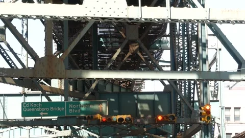 New York elevated subway, metropolitan bridge, metro track above street. Railway Stock Footage 288797410