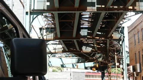 New York elevated subway, metropolitan bridge, metro track above street. Railway Stock Footage 289536158