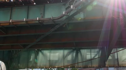 New York elevated subway, metropolitan bridge, metro track above street. Railway Stock Footage 303622395