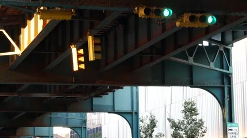 New York elevated subway, metropolitan bridge, metro track above street. Railway Stockbeeldmateriaal 305726652