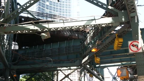 New York elevated subway, metropolitan bridge, metro track above street. Railway Stock Footage 307813981