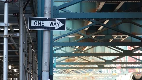 New York elevated subway, metropolitan bridge, metro track above street. Railway Stock Footage 316657402