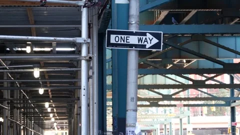 New York elevated subway, metropolitan bridge, metro track above street. Railway Stock Footage 319482531