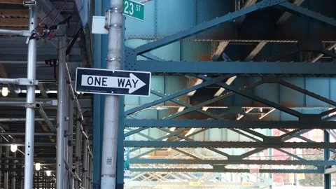 New York elevated subway, metropolitan bridge, metro track above street. Railway Stock Footage 320380688