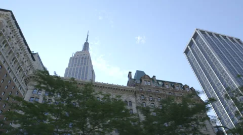 New York Empire state building low angle dolly shot Stock Footage 63864041
