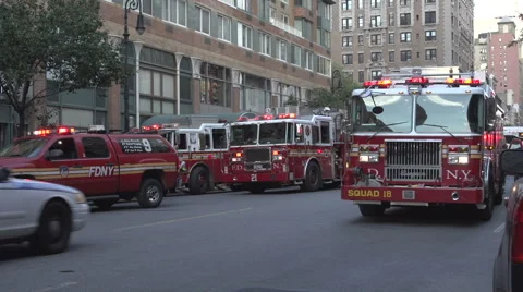 New York fire trucks called to fire Stock Footage 44115939
