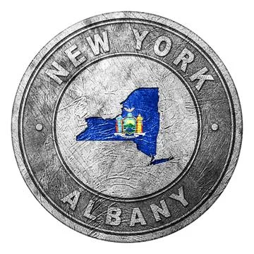 New York Flag Button with Map Stock Photos