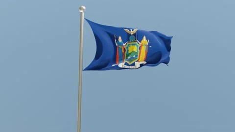 New York flag on flagpole. NY flag fluttering in the wind. USA. Stock Footage 171412189