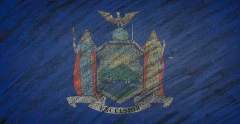 New York flag painted with colored chalk on a blackboard. Stock Illustration