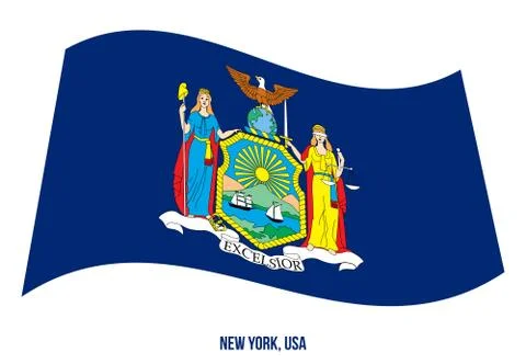 New York Flag Waving Vector Illustration on White Background. USA State Flag Stock Illustration