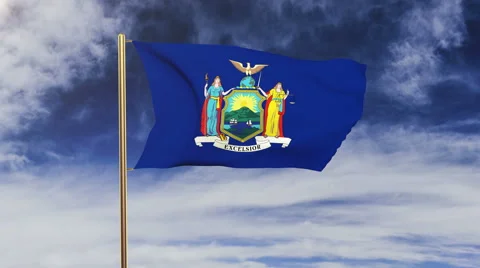 New york flag waving in the wind. Green screen, alpha matte. Loopable animation Video stock 48188431