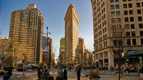 New York Flatiron Building Time-lapse Cars Pedestrians Traffic – 480x270 스톡 동영상 5163087