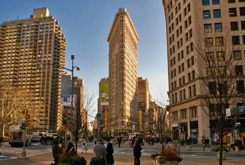 New York Flatiron Building Time-lapse Cars Pedestrians Traffic – NTSC Video stock 5163174