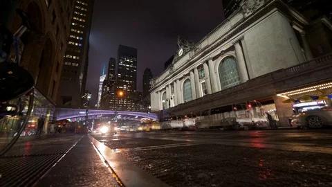 New York - Grand Centra Terminal - exterior by night - 4k 50P Stock Footage