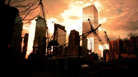 New York-Ground Zero-Cranes-intersection Stock Footage 1047055