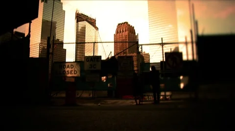 New York-Ground Zero-Passerbys road closed B Stock Footage 1047204