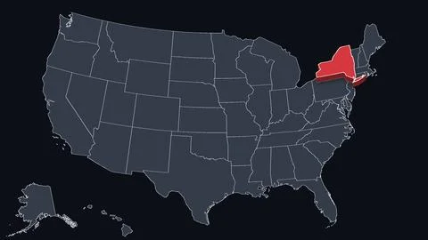 New York Highlighted Raised in 3D on US Election Map Neutral Teal Amber, Black Stock Illustration