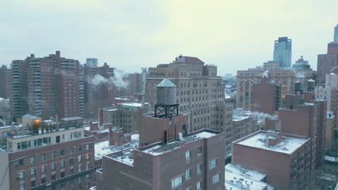 New York highrises flying through Hell Kitchen residential areas Stock Footage 268502174