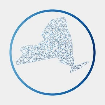 New York icon. Network map of the us state. Round New York sign with gradie.. Ilustração Stock