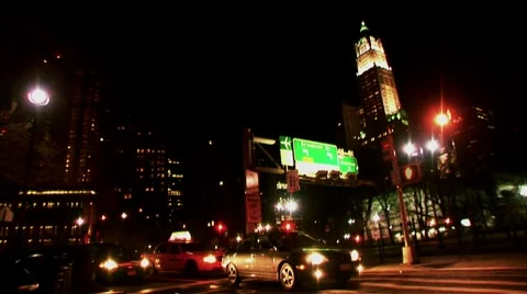 New York-Intersection Crossing and Night Scape Stock Footage 1047068