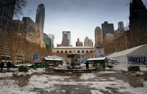 NEW YORK - JANUARY 27, 2015: Scenes from Bryant Park NYC after the Blizzard of 2 Stock Footage 46259979
