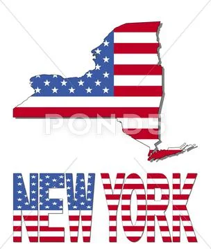 New york map flag and text illustration Stock Illustration