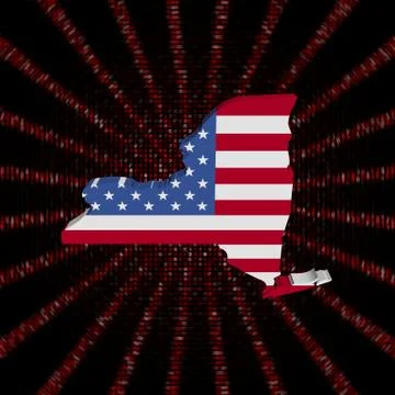 New York map flag on red hex code burst illustration 库存插图