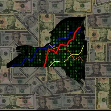 New york map with hex code and graphs on dollars illustration Stock Illustration