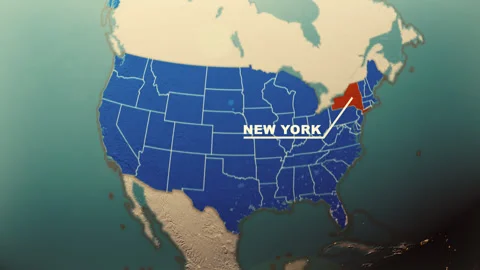 New York Map Highlight USA 3D Political Globe Animation Stock Footage 313833267